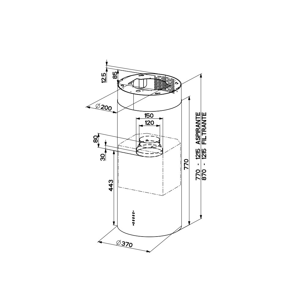 Εικόνα της Απορροφητήρας Faber Cylindra Isola EVO Plus BK Matt A37  Μαύρο Οροφής