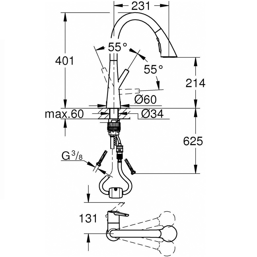 Εικόνα της Μπαταρία Κουζίνας Grohe Zedra Ντους 32294002 Χρωμέ