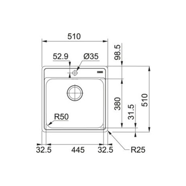 Εικόνα της Νεροχύτης Franke Bell 610-51 (51x51) Λείος Inox 3011850112