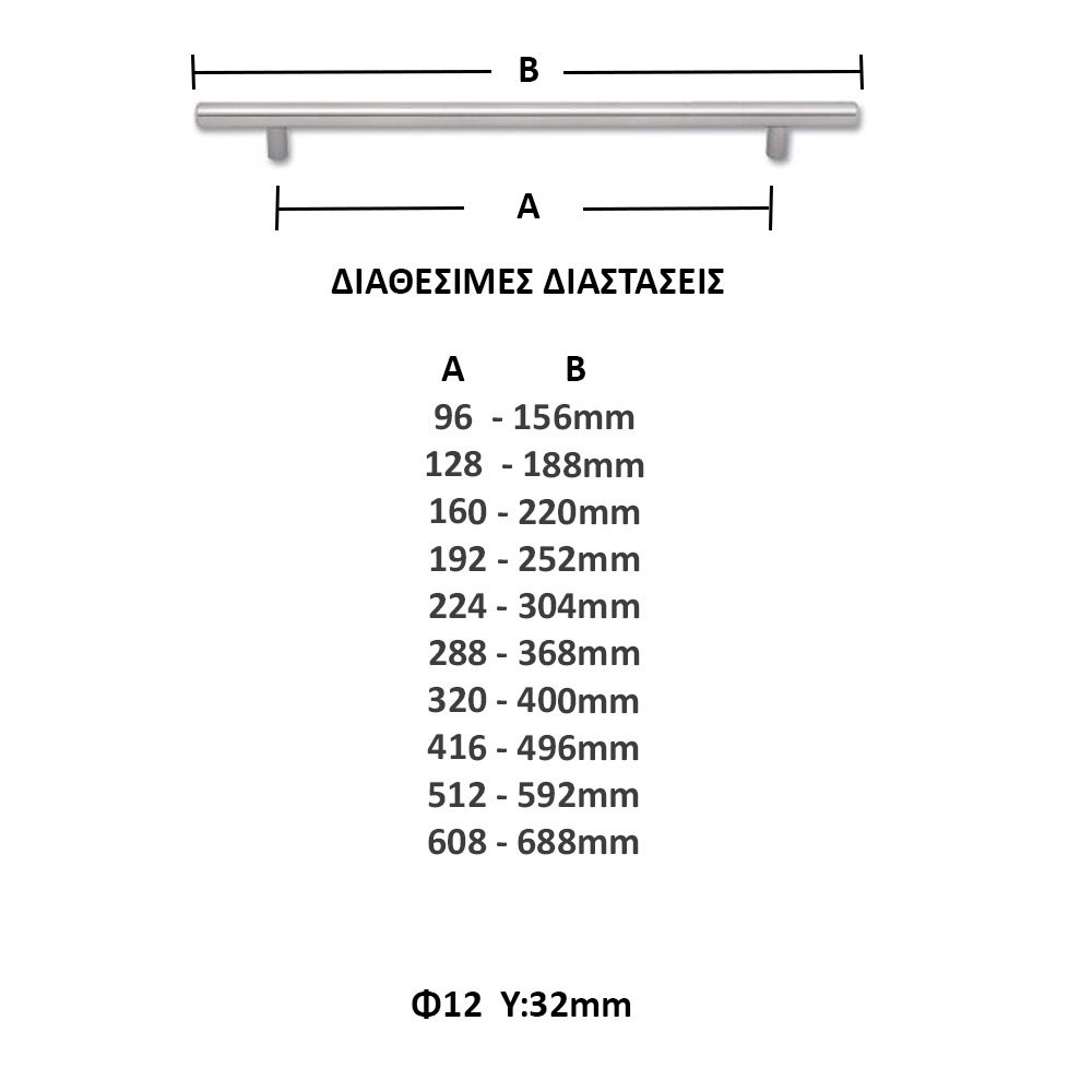 Εικόνα της Λαβές Επίπλων SG Μπάρα 4696 96mm Νίκελ Ματ