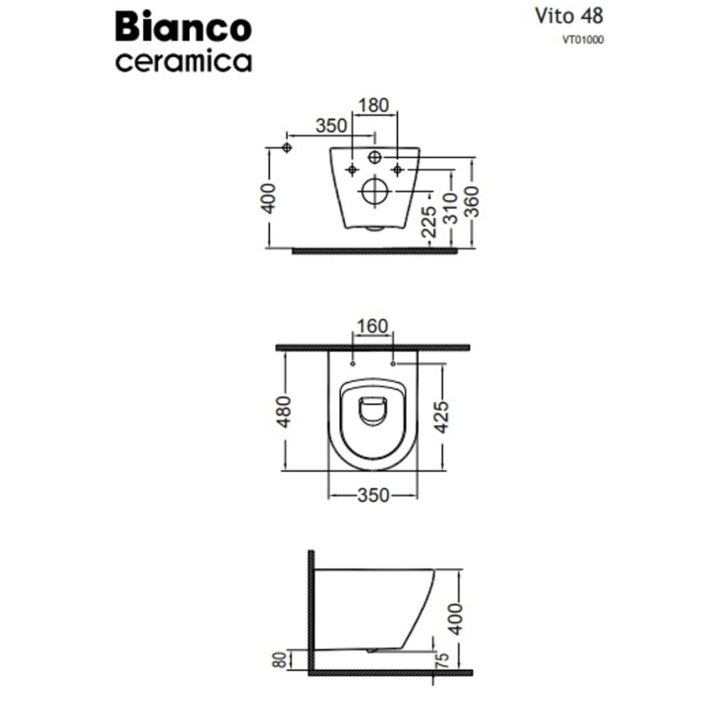 Εικόνα της Λεκάνη Κρεμαστή Bianco Ceramica Vito VT01000SC-300 48cm Με Slim Soft Close Κάλυμμα