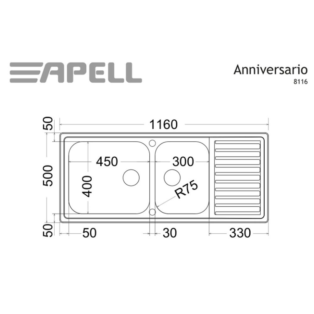 Εικόνα της Νεροχύτης Ένθετος Apell Anniversario 8116 (116x50) Σαγρέ