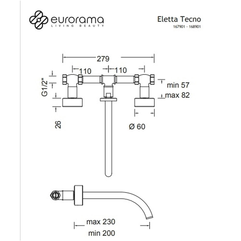 Εικόνα της Μπαταρία Νιπτήρος Εντοιχισμού Eurorama Eletta Tecno 167901-100 Χρωμέ