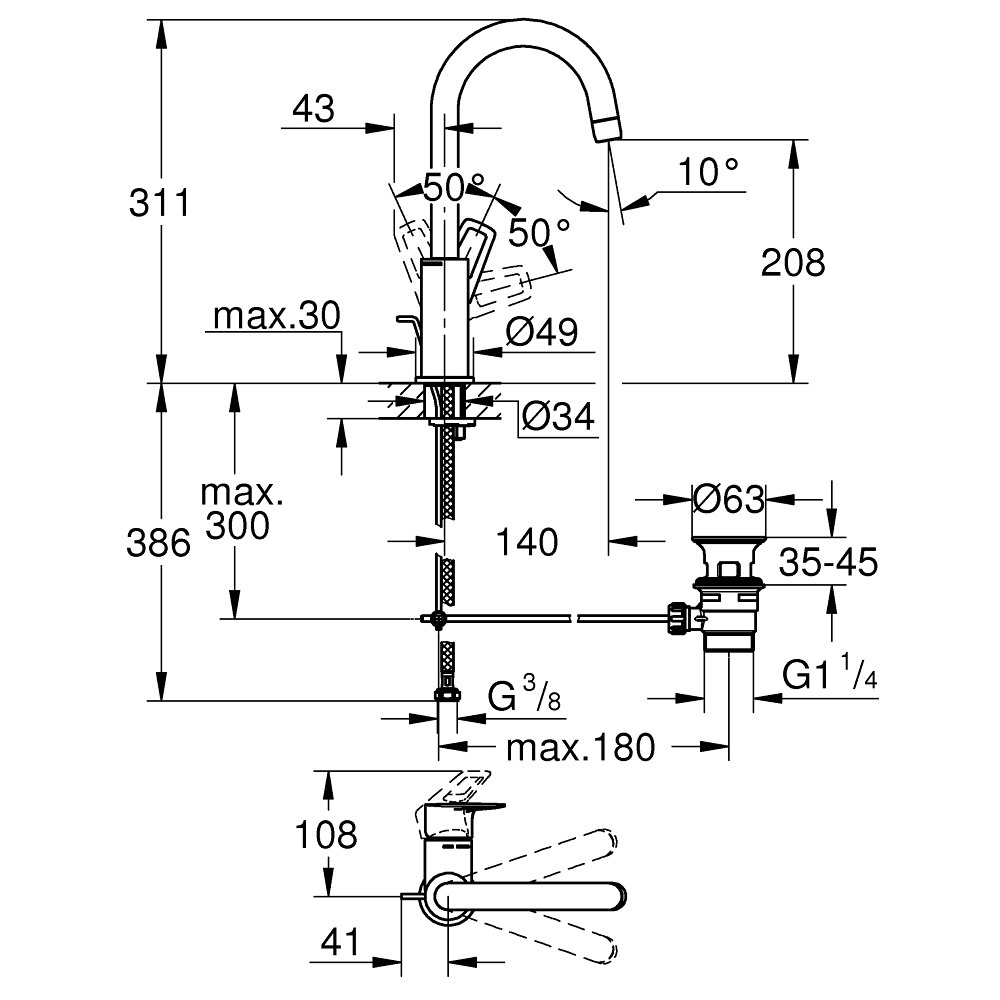 Εικόνα της Μπαταρία Νιπτήρος Ψηλή Grohe Bauloop New 23763001 Χρωμέ