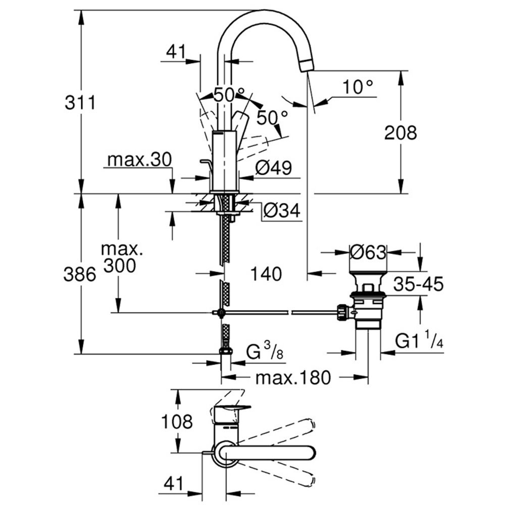 Εικόνα της Μπαταρία Νιπτήρος Ψηλή Grohe Bauedge New 23760001 Χρωμέ