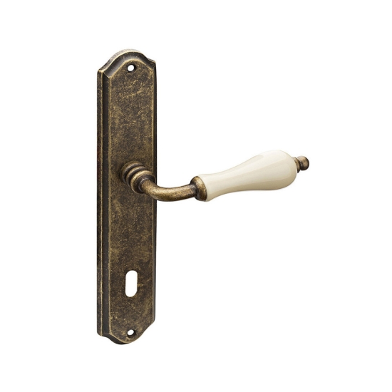 Εικόνα της Πόμολο Πόρτας Με Πλάκα (75mm) Roline K305-75 Ζεύγος Αντικέ Μπεζ Πορσελάνη