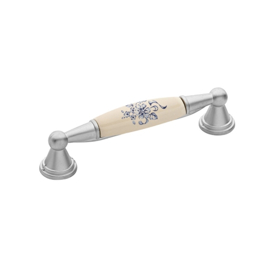 Εικόνα της Λαβή Επίπλου Roline 520 Νίκελ 96mm Με πορσελάνη Γαλάζιο Λουλούδι