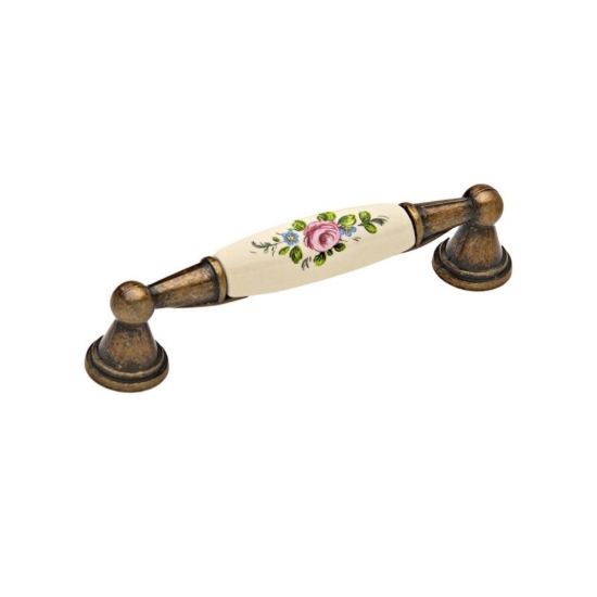 Εικόνα της Λαβή Επίπλου Roline 520 Αντικέ 96mm Με πορσελάνη Ροζ Λουλούδι