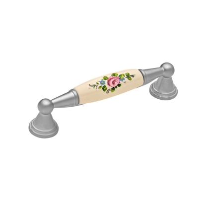 Εικόνα της Λαβή Επίπλου Roline 520 Νίκελ 96mm Με πορσελάνη Ροζ Λουλούδι