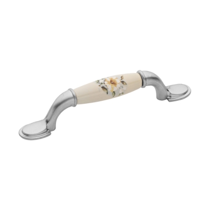 Εικόνα της Λαβή Επίπλου Roline 521 Νίκελ 96mm Με πορσελάνη Μπλε Λουλούδι