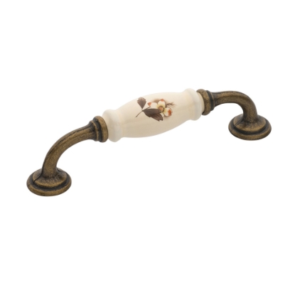 Εικόνα της Λαβή Επίπλου Roline 522 Αντικέ 128mm Με πορσελάνη Καφέ Λουλούδι