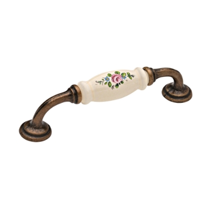 Εικόνα της Λαβή Επίπλου Roline 522 Αντικέ 128mm Με πορσελάνη Ροζ Λουλούδι