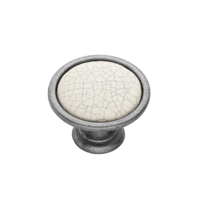 Εικόνα της Πόμολο Επίπλων Roline 523 Old Silver Με πορσελάνη Κρακελέ