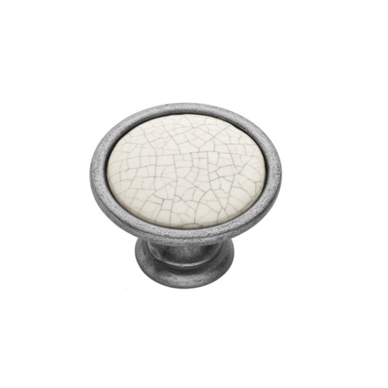 Εικόνα της Πόμολο Επίπλων Roline 523 Old Silver Με πορσελάνη Κρακελέ