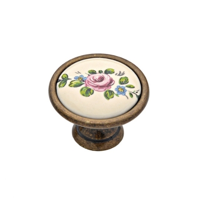 Εικόνα της Πόμολο Επίπλων Roline 523 Αντικέ Με πορσελάνη Ροζ Λουλούδι