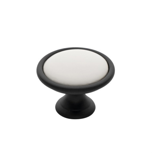 Εικόνα της Πόμολο Επίπλων Roline 523 Μαύρο Με πορσελάνη Λευκή