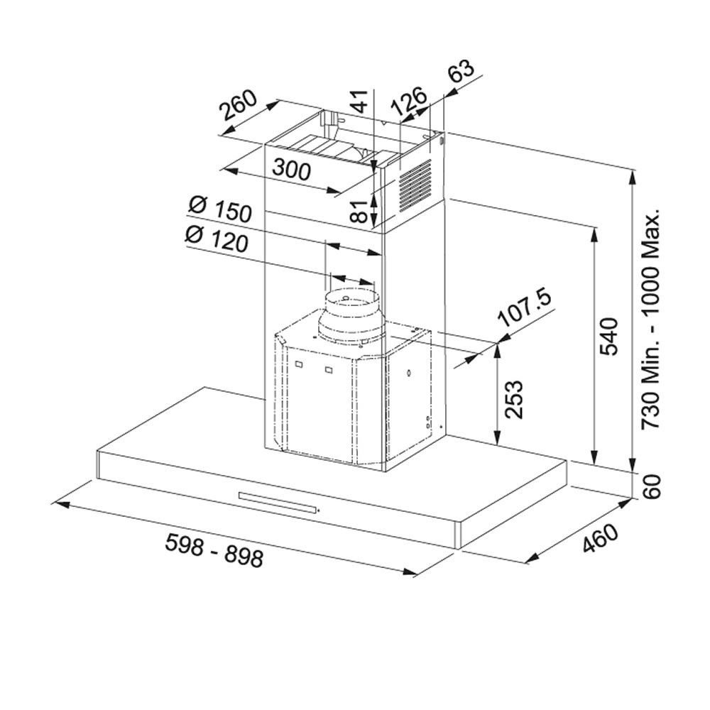 Εικόνα της Απορροφητήρας Franke New Mythos 60 FCR 625 TC BK/XS NG Μαύρο/Inox Καμινάδα 60cm 3101103012