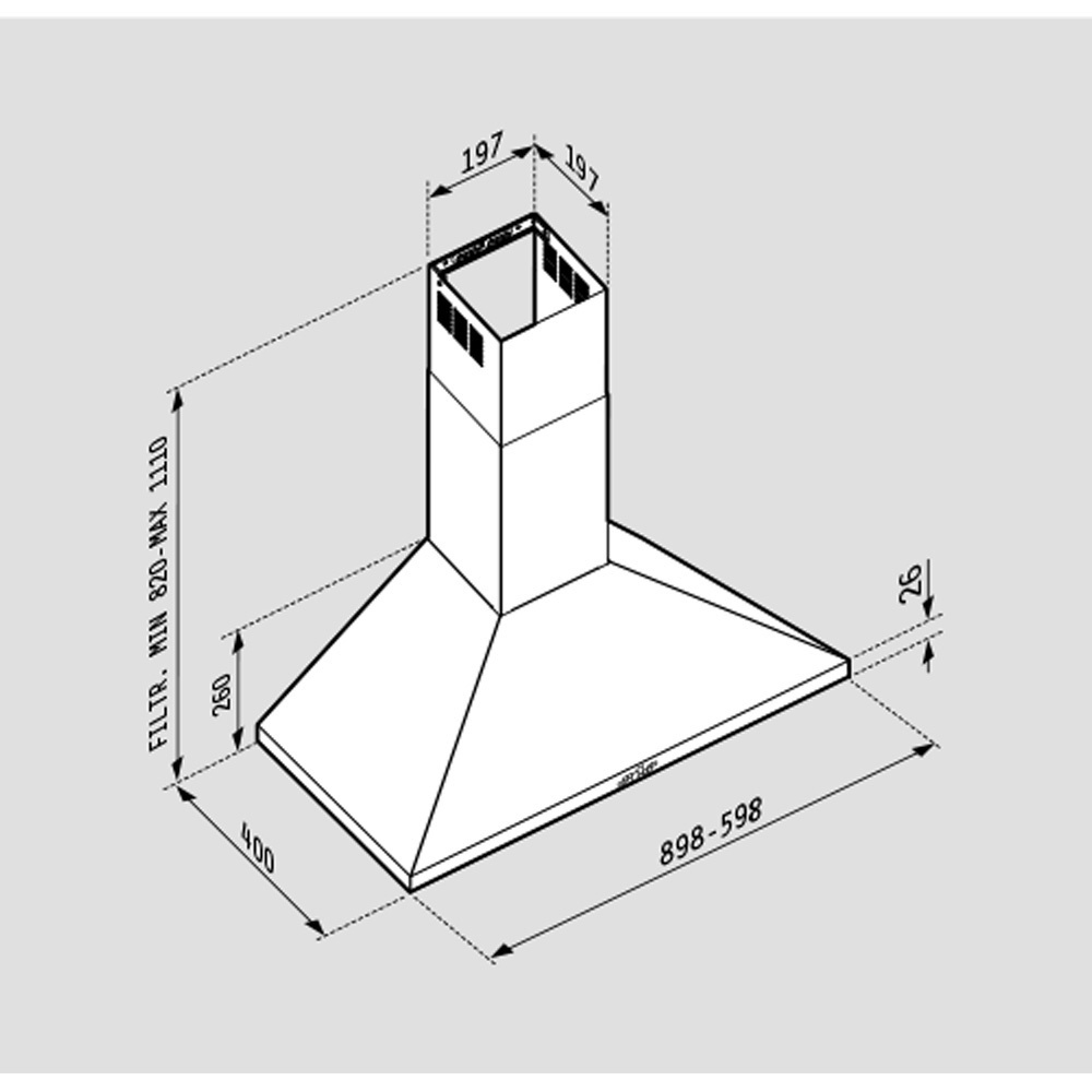 Εικόνα της Απορροφητήρας Pyramis Καμινάδα Τετράγωνη Plus 60cm 065038001