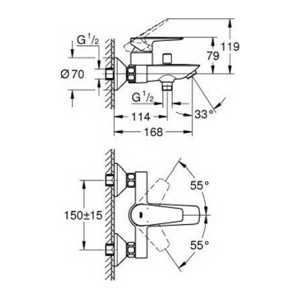 Εικόνα της Μπαταρία Λουτρού Grohe Bauedge New 23604001