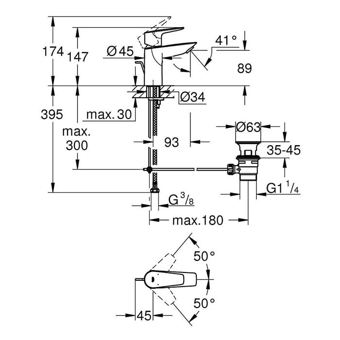 Εικόνα της Μπαταρία Νιπτήρος Grohe Bauedge New 23328001 Χρωμέ