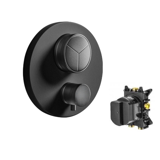 Εικόνα της Θερμοστατικός Μίκτης Εντοιχισμού 3 Εξόδων Almar Thermo Core Push E176633-400 + Κιτ Εντοιχισμού E134001-400 Black Matt