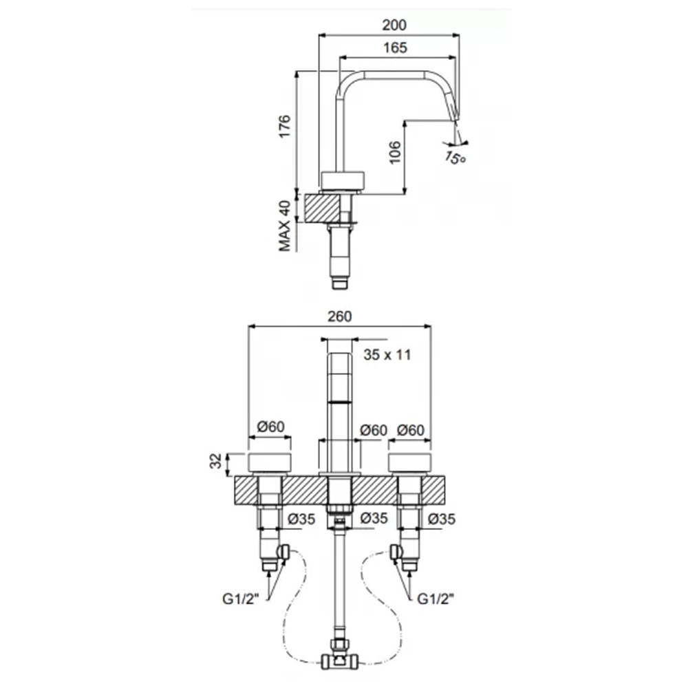 Εικόνα της Μπαταρία Νιπτήρος 3 οπών Armando Vicario Halo 515043-110 Inox