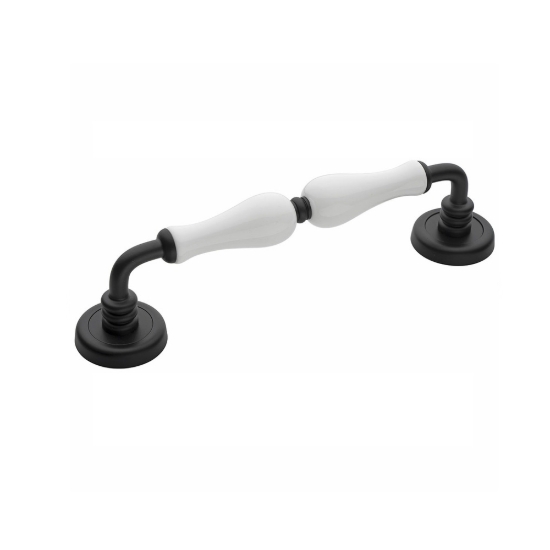 Εικόνα της Λαβή Εξώπορτας Roline K306-06 26cm Μαύρη Λευκή Πορσελάνη