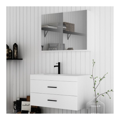 Εικόνα της Έπιπλο Μπάνιου Orabella Raven 90 (90x45x50cm) Βάση Με Νιπτήρα & Καθρέπτη Ντουλάπι Μελαμίνη Χρώμα 6010