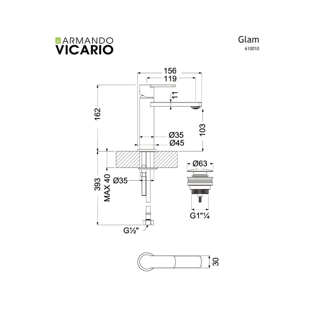 Εικόνα της Μπαταρία Νιπτήρος Armando Vicario Glam 610010-400 Black Matt