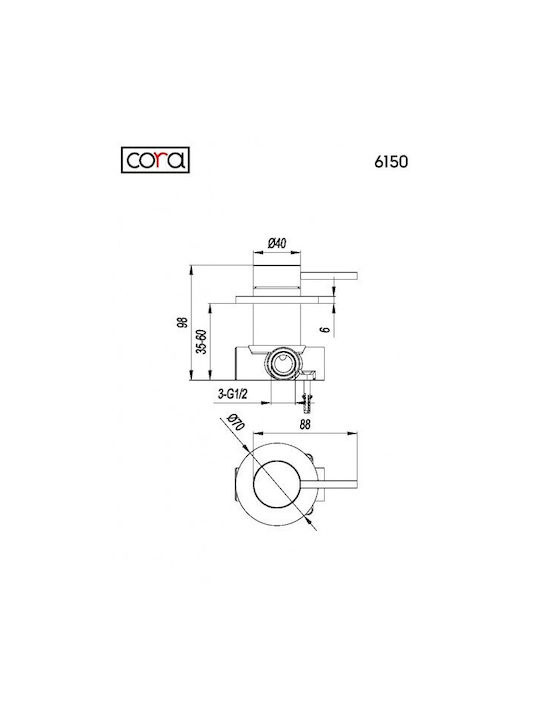 Εικόνα της Μίκτης Εντοιχισμού 1 Εξόδου Cora Cosmo 316L 6150-111 Inox Brushed