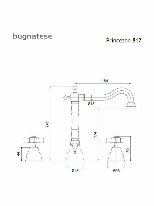 Εικόνα της Μπαταρία Νιπτήρος Πάγκου  3 Οπών Bugnatese Princeton 812-100 Chrome