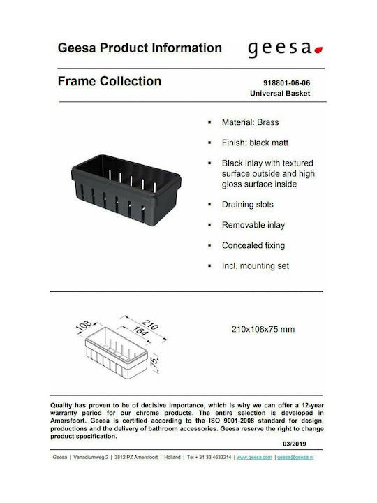 Εικόνα της Σπογγοθήκη - Μπουκαλοθήκη Geesa Frame 8801-400 Black Matt