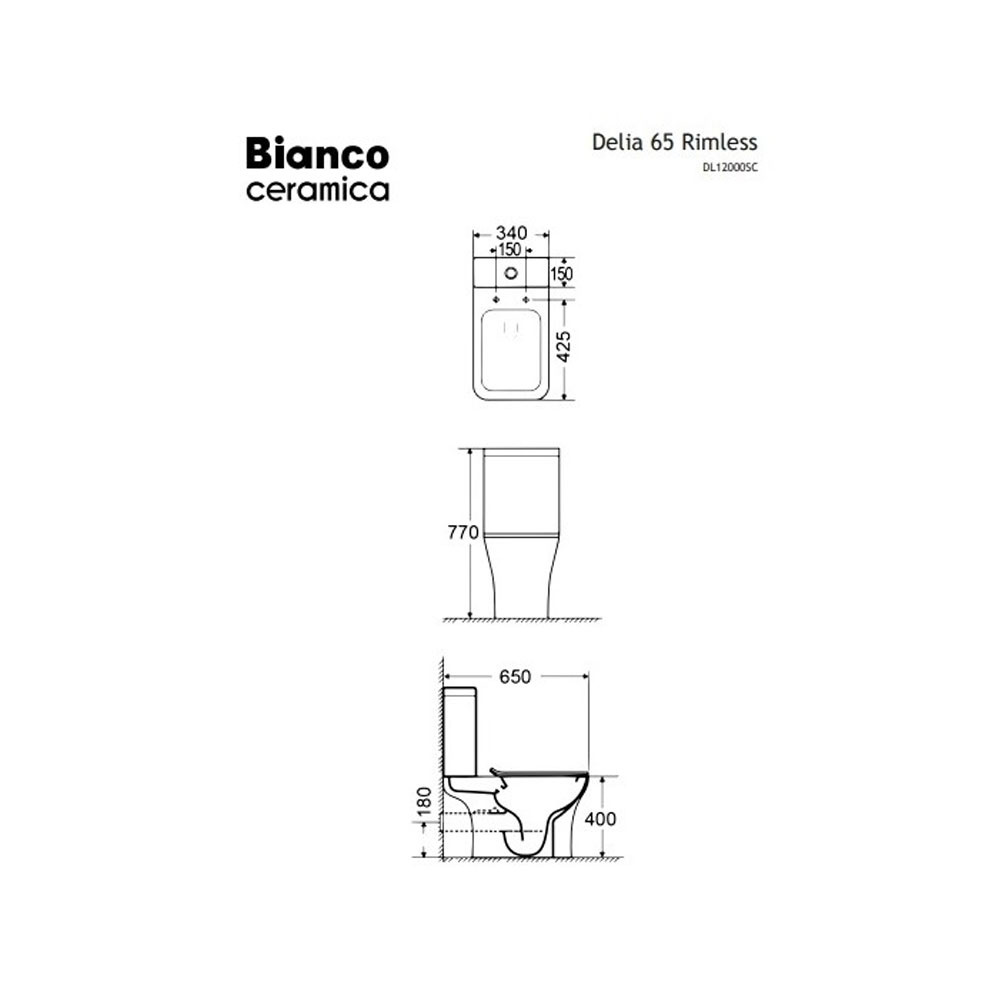 Εικόνα της Λεκάνη Bianco Ceramica Delia Χ.Π. 65cm Rimless Κομπλέ Με Slim Soft Close Κάλυμμα DL12000SC-300