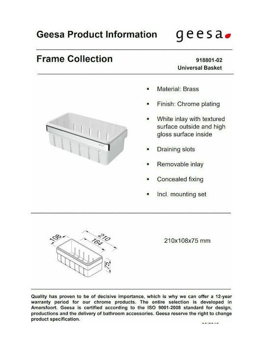 Εικόνα της Σπογγοθήκη - Μπουκαλοθήκη Geesa Frame 8801-300 Chrome/White Matt