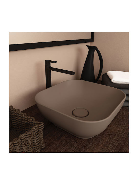Εικόνα της Νιπτήρας Μπάνιου Orabella Trend Square 02 38x38cm Επικαθήμενος 60135 Καφέ Ματ
