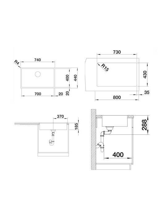 Εικόνα της Νεροχύτης Ένθετος Blanco Zerox 700-IF(74x44) Dark Steel 526246