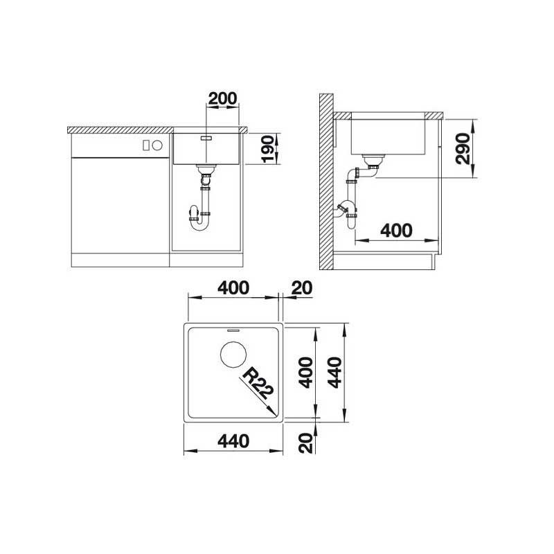 Εικόνα της Νεροχύτης Υποκαθήμενος Blanco Andano 400-U (44x44) Λείος 522959