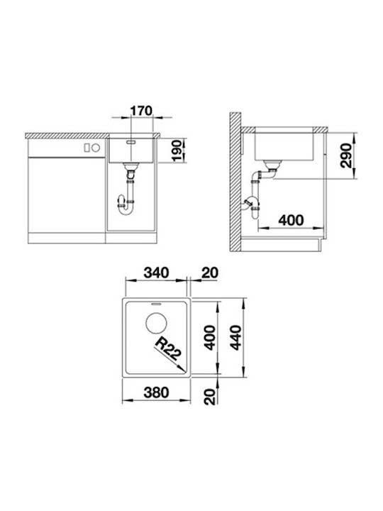 Εικόνα της Νεροχύτης Υποκαθήμενος Blanco Andano 340-U (38x44) Λείος 522955