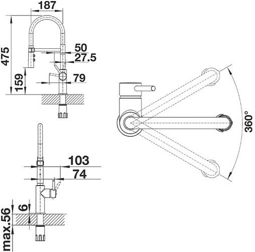 Εικόνα της Μπαταρία Κουζίνας Blanco Catris-S Flexo 525792 Ντους Με Μαγνητική Επαφή PVD Steel
