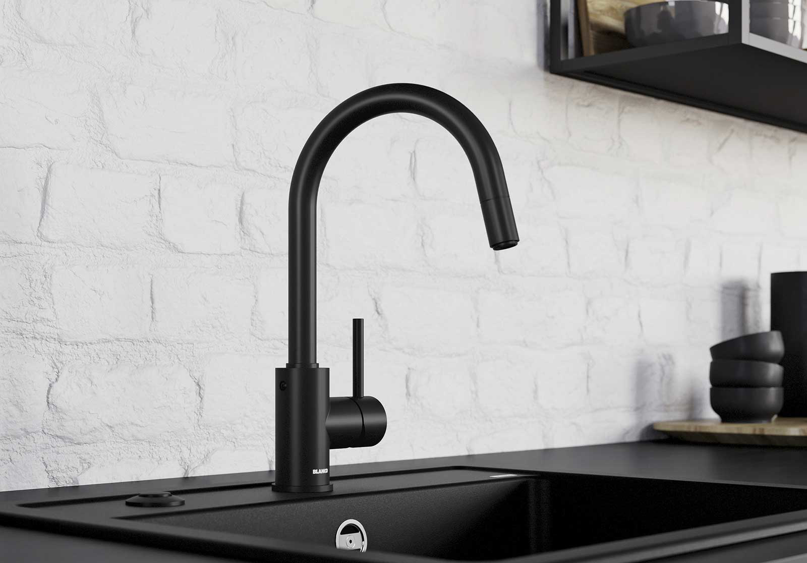 Εικόνα της Μπαταρία Κουζίνας Blanco Mida-S Ντους 526653 Black Matt