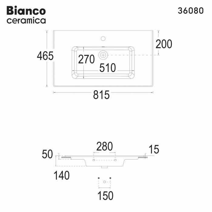 Εικόνα της Νιπτήρας Μπάνιου Bianco Ceramica Flat 36080-300 81.5x46.5cm