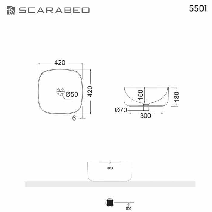 Εικόνα της Νιπτήρας Μπάνιου Scarabeo Moon 42 5501-300 42x42cm