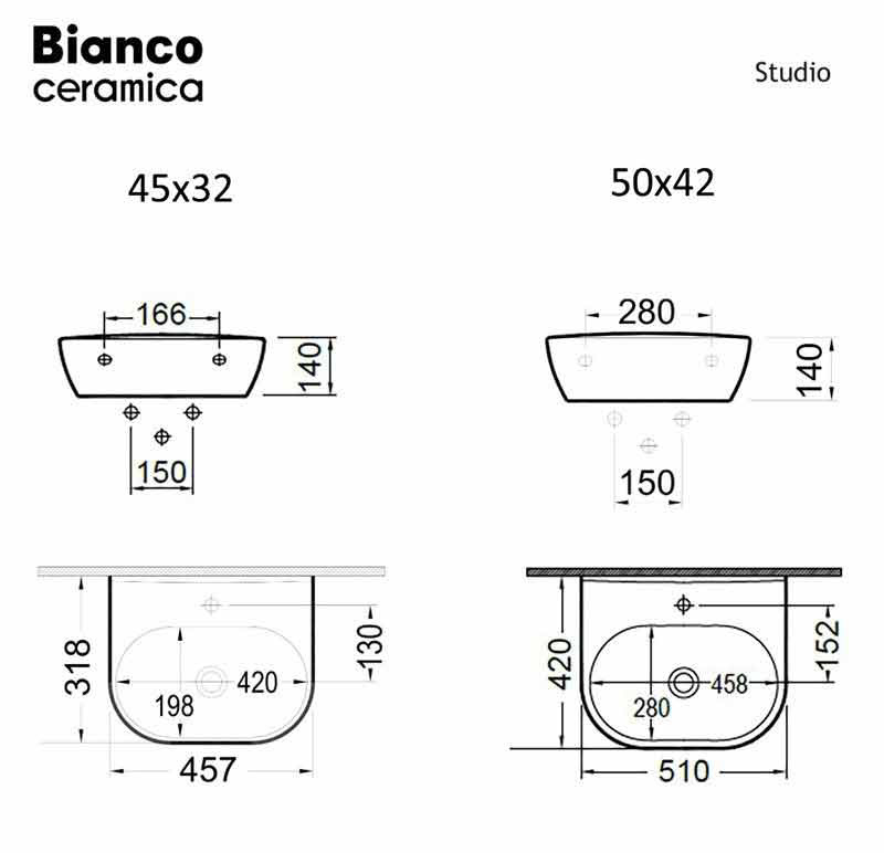 Εικόνα της Νιπτήρας Μπάνιου Bianco Ceramica Studio 39050-300 51x42cm