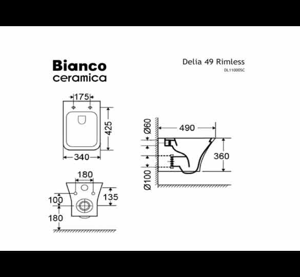Εικόνα της Λεκάνη Κρεμαστή Bianco Ceramica Delia DL11000SC-300 49cm Με Slim Soft Close Κάλυμμα