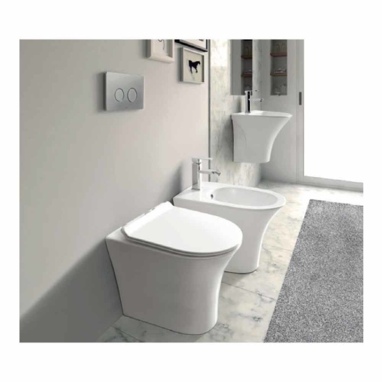 Εικόνα της Λεκάνη Bianco Ceramica Aida AD130 Rimless Υψηλής Πίεσης Back To Wall AD13000SC-300 52cm Με Slim Soft Close Κάλυμμα
