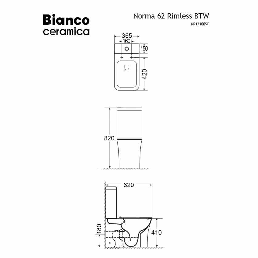 Εικόνα της Λεκάνη Bianco Ceramica Norma Χ.Π. Back To Wall 62cm Rimless Κομπλέ Με Slim Soft Close Κάλυμμα NR12100SC-300