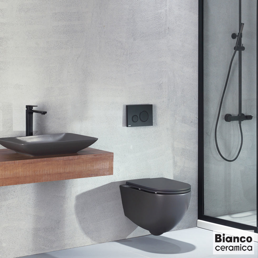 Εικόνα της Λεκάνη Κρεμαστή Bianco Ceramica Lenta 381600C-421 53cm Με Slim Soft Close Κάλυμμα Anthracite Matt