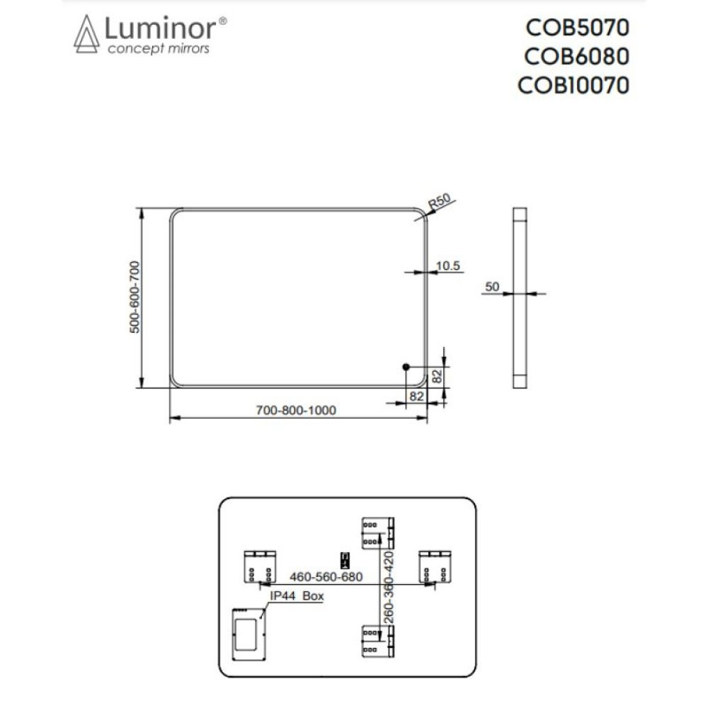 Εικόνα της Καθρέπτης Φωτιζόμενος LED Luminor Cob Light 50 50x70cm
