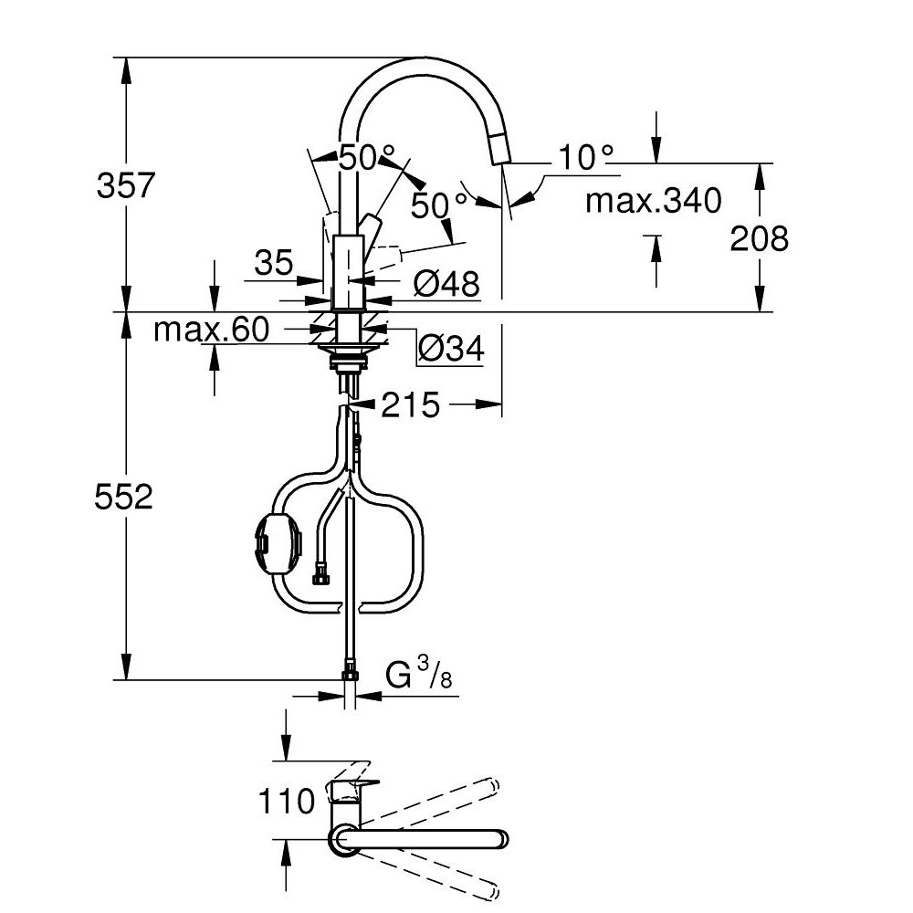 Εικόνα της Μπαταρία Κουζίνας Grohe Bauedge Ντους 30536000 Χρωμέ