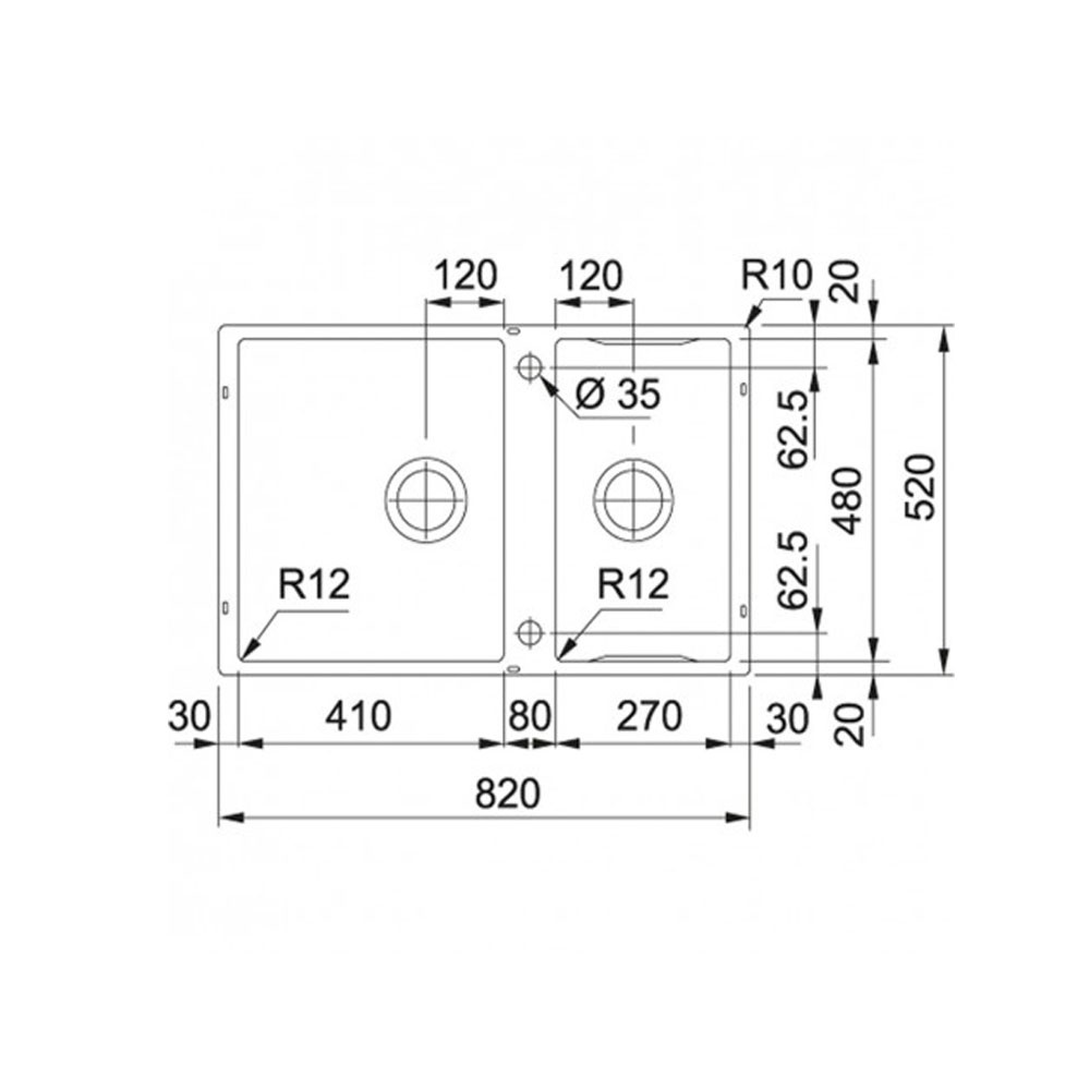 Εικόνα της Νεροχύτης Υποκαθήμενος Franke Box Center BWX 120-41-27 (82x52) Inox 3040100230 (122.0579.553)